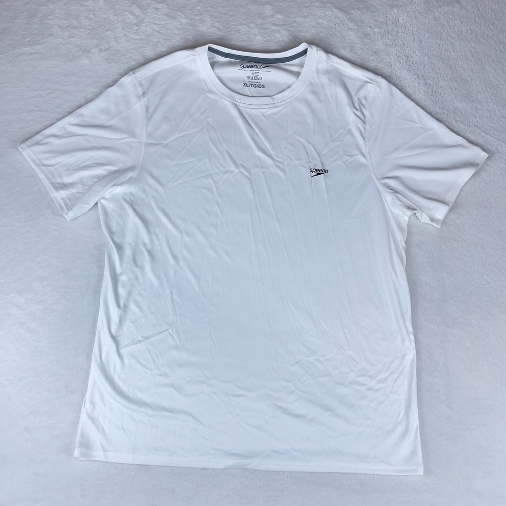 Speedo T-Shirt Mens XL White Stretch UPF 50+ Short-Sleeve Crew‎ Neck Pullover